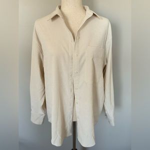 a new day | Long Sleeve Corduroy Button-Down Boyfriend Shirt | Cream | Medium